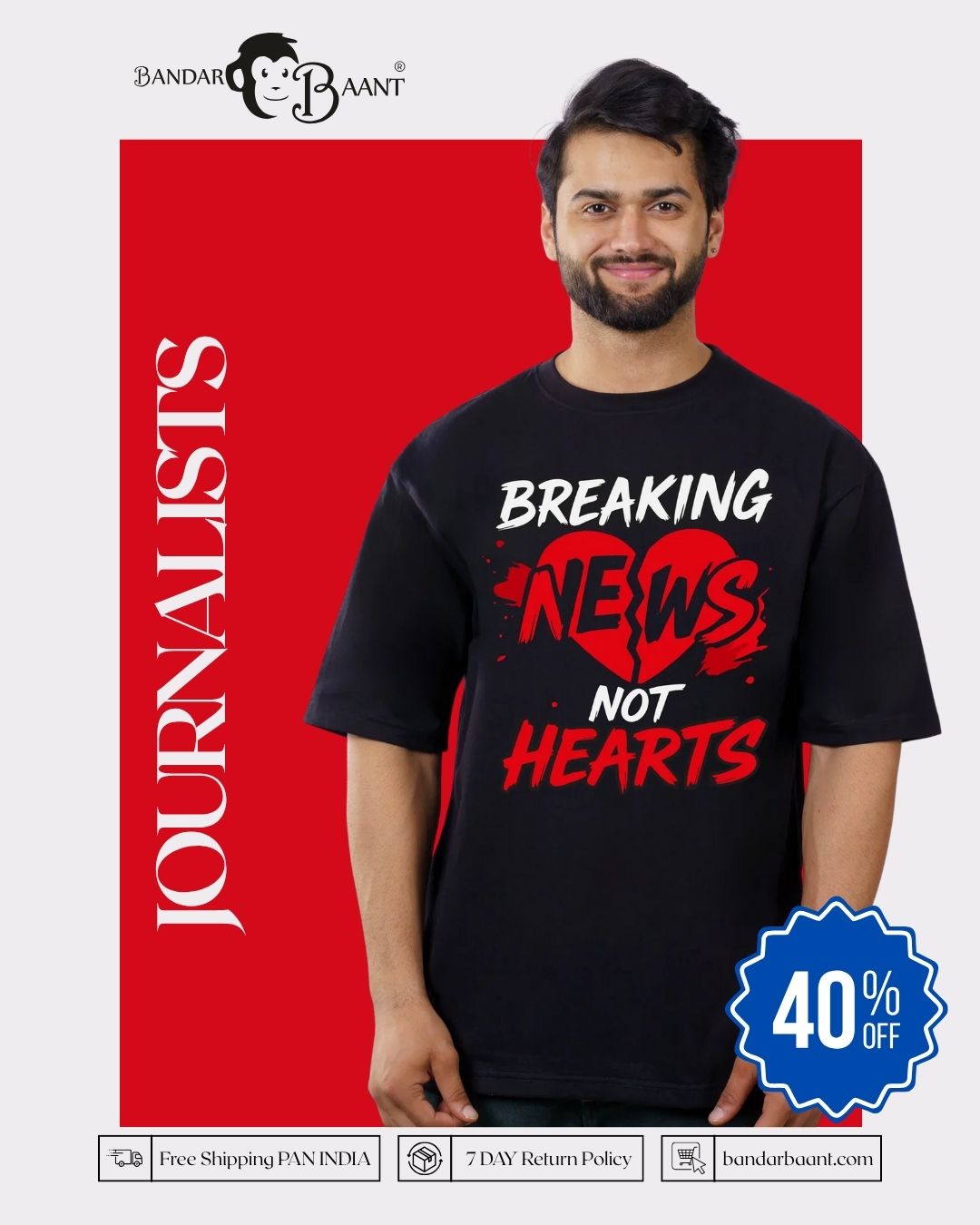 Journalists | Breaking news, not hearts. | Oversized fit Tshirt