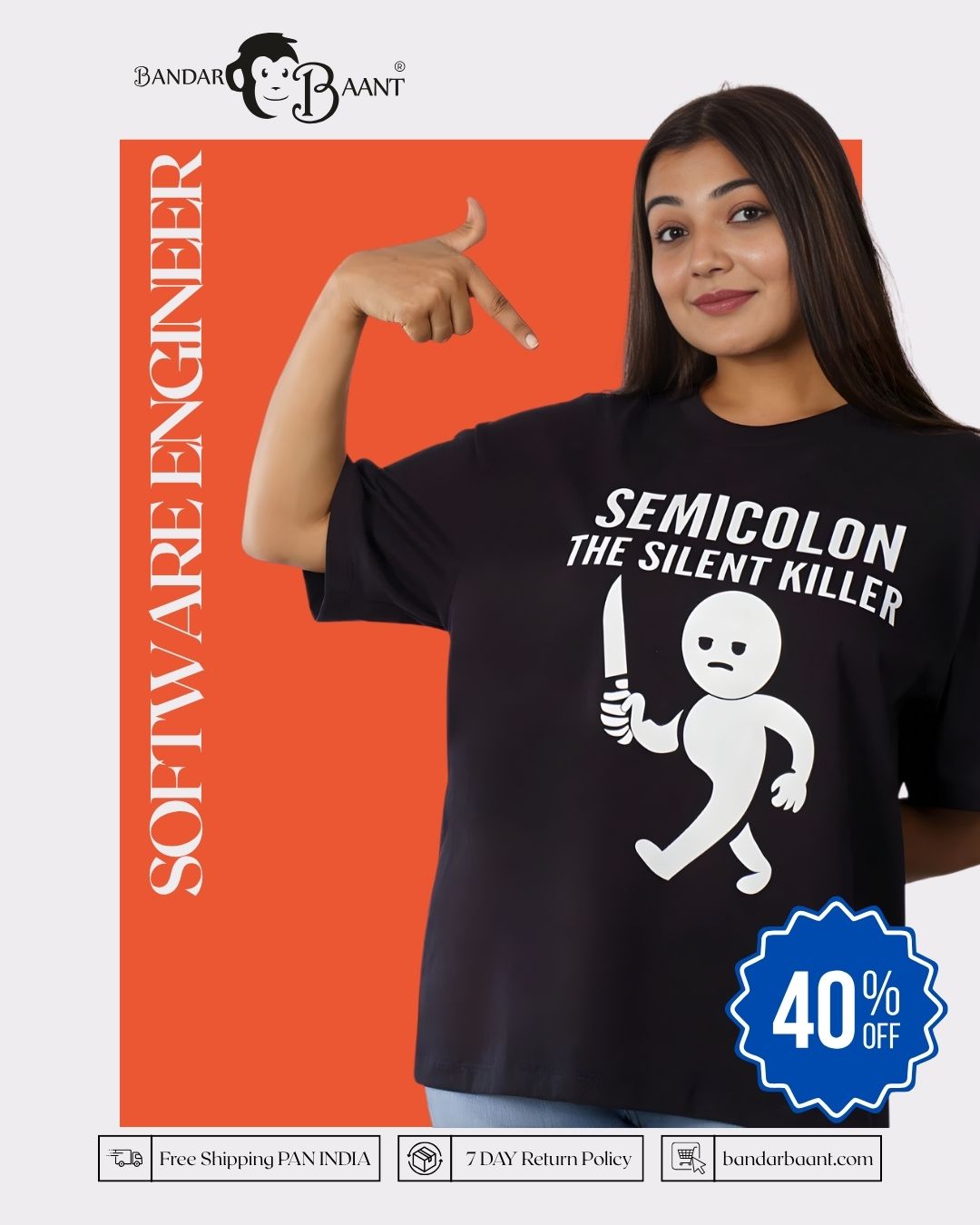 Software Engineer | Semicolon: The Silent Killer | Oversized fit Tshirt