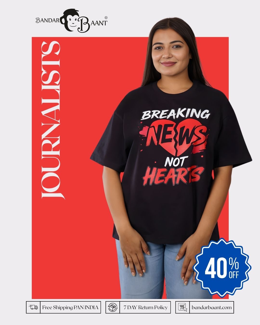 Journalists | Breaking news, not hearts. | Oversized fit Tshirt