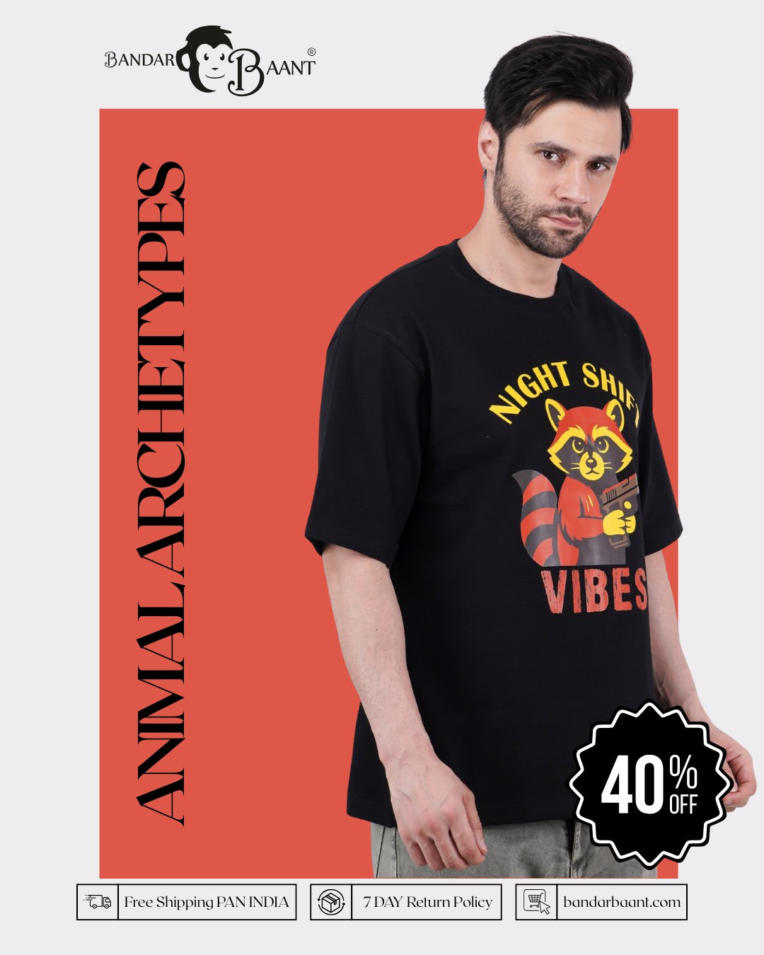 Night Shift Vibes | Raccoon Animal Archetype Oversized T-Shirt