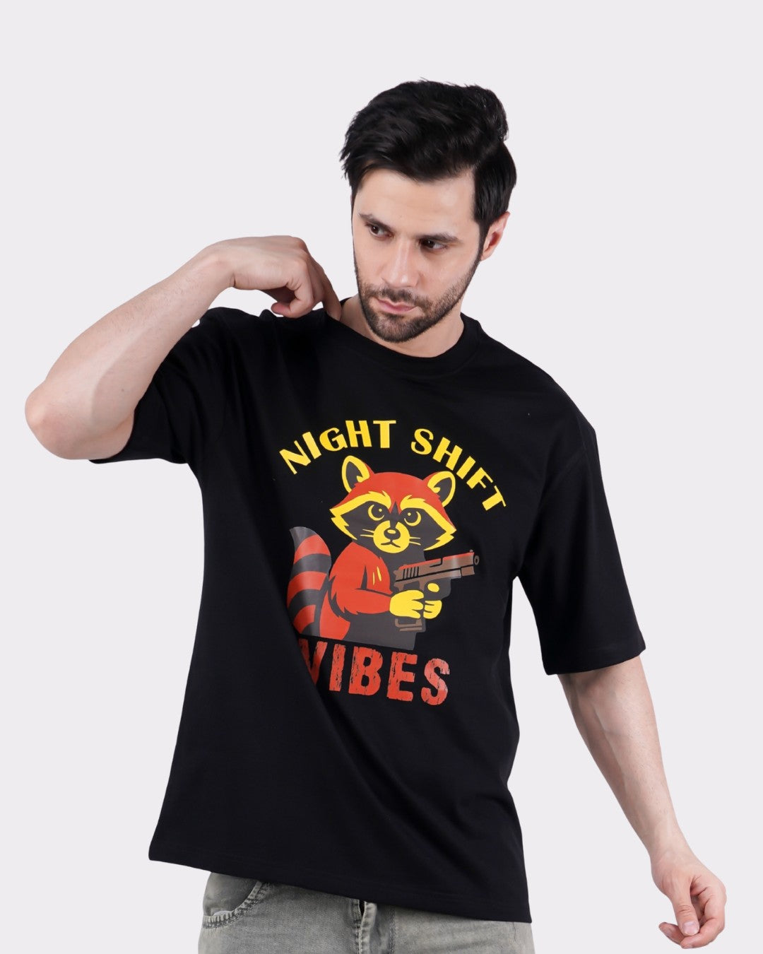 Night Shift Vibes | Raccoon Animal Archetype Oversized T-Shirt