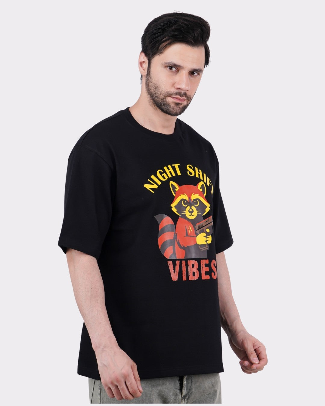 Night Shift Vibes | Raccoon Animal Archetype Oversized T-Shirt