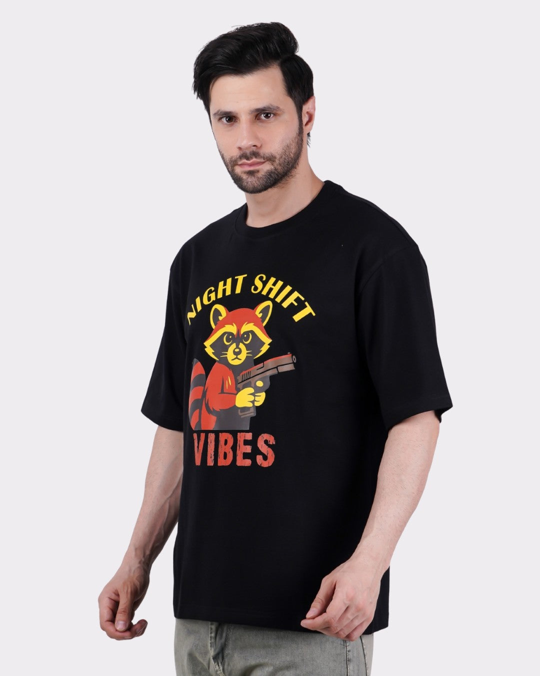 Night Shift Vibes | Raccoon Animal Archetype Oversized T-Shirt