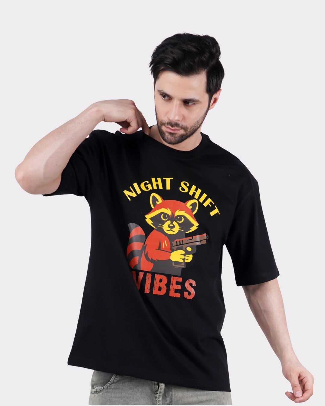 Night Shift Vibes | Raccoon Animal Archetype Oversized T-Shirt