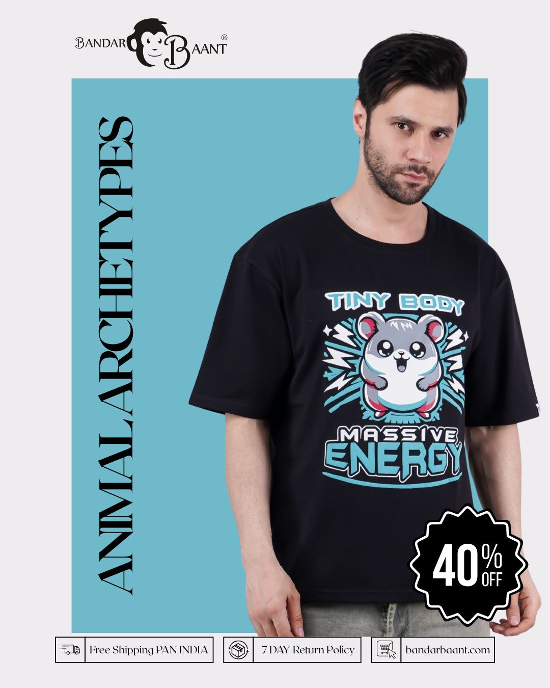 Tiny Body Massive Energy | Hamster Animal Archetype Oversized T-Shirt