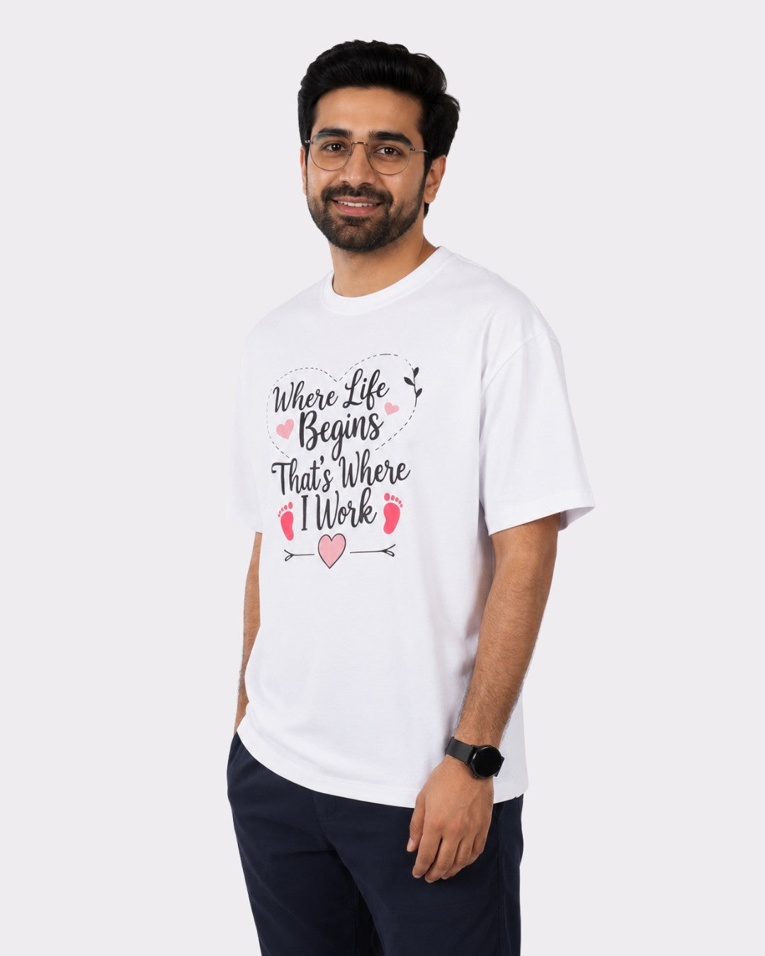 Gynaecologist | Where Life Begins. That's Where I Work | Oversized Quote Tshirt For Men