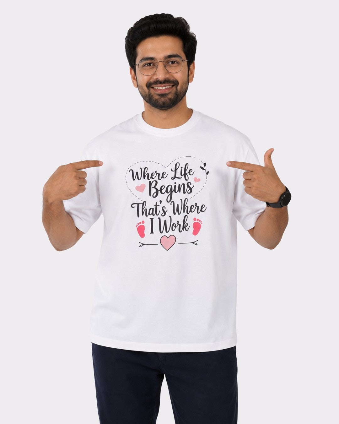 Gynaecologist | Where Life Begins. That's Where I Work | Oversized Quote Tshirt For Men