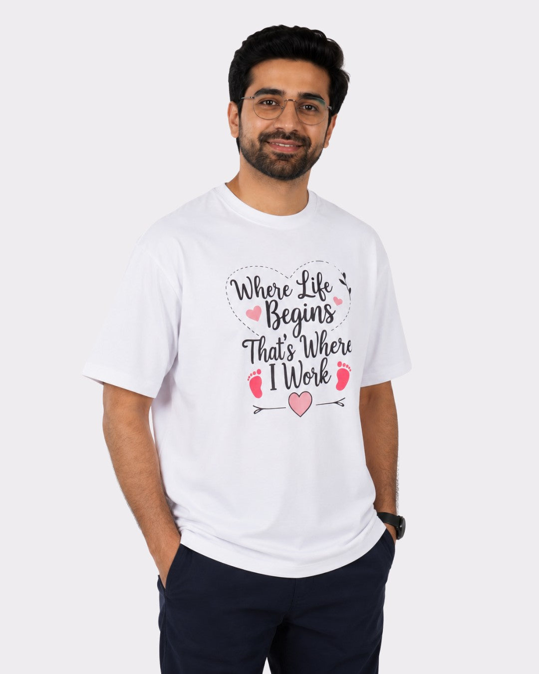 Gynaecologist | Where Life Begins. That's Where I Work | Oversized Quote Tshirt For Men