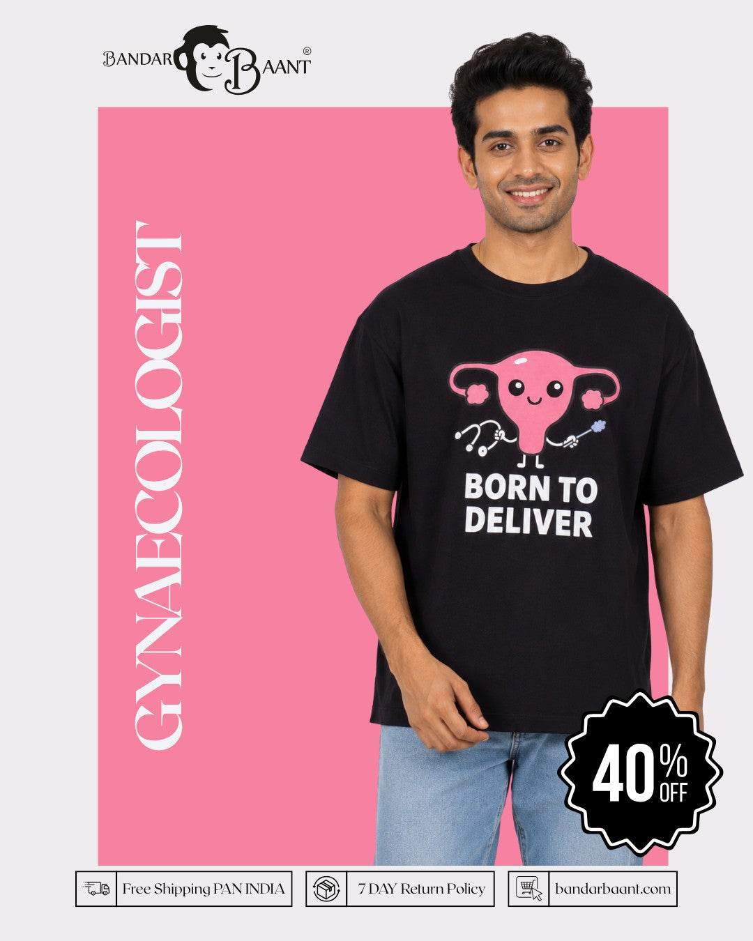 Gynaecologist | Born To Deliver | Oversized Trendy Graphic Tshirt For Men