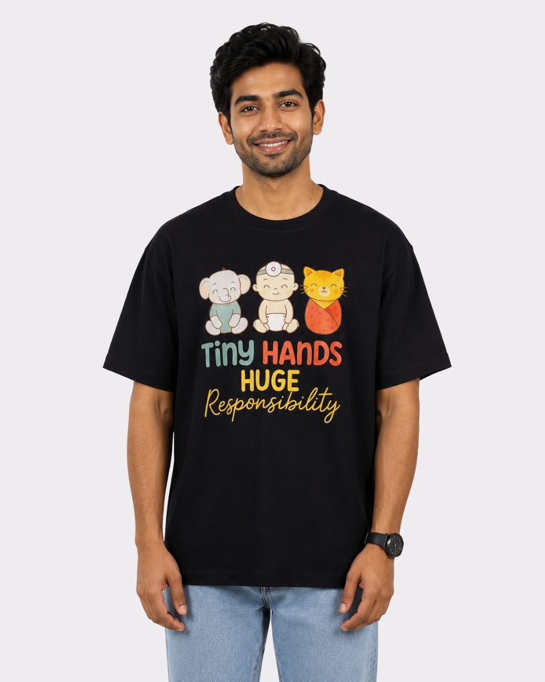 Paediatrician | Tiny Hands. Huge Responsibility. | Oversized fit Tshirt for Men