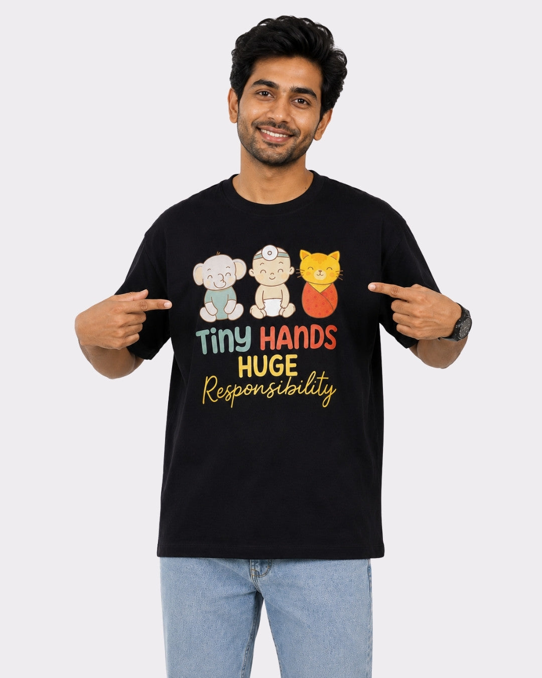 Paediatrician | Tiny Hands. Huge Responsibility. | Oversized fit Tshirt for Men