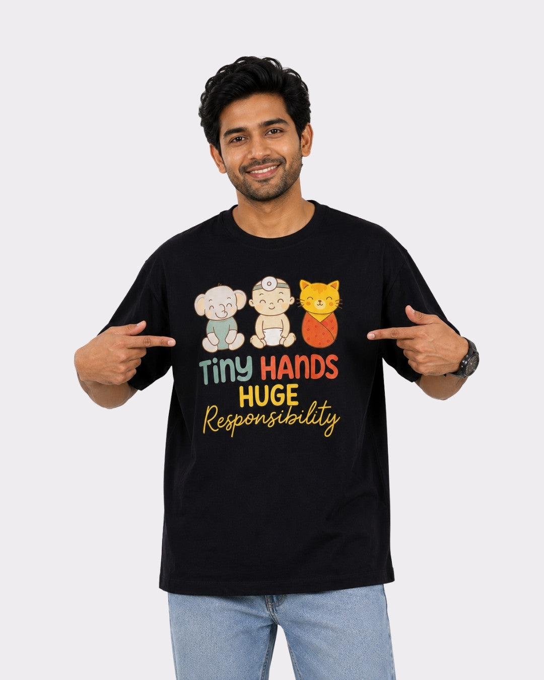 Paediatrician | Tiny Hands. Huge Responsibility. | Oversized fit Tshirt for Men