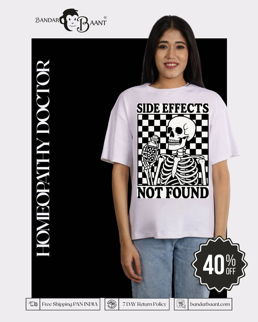 Homeopathy Doctor | Side effects not found | Oversized fit Tshirt