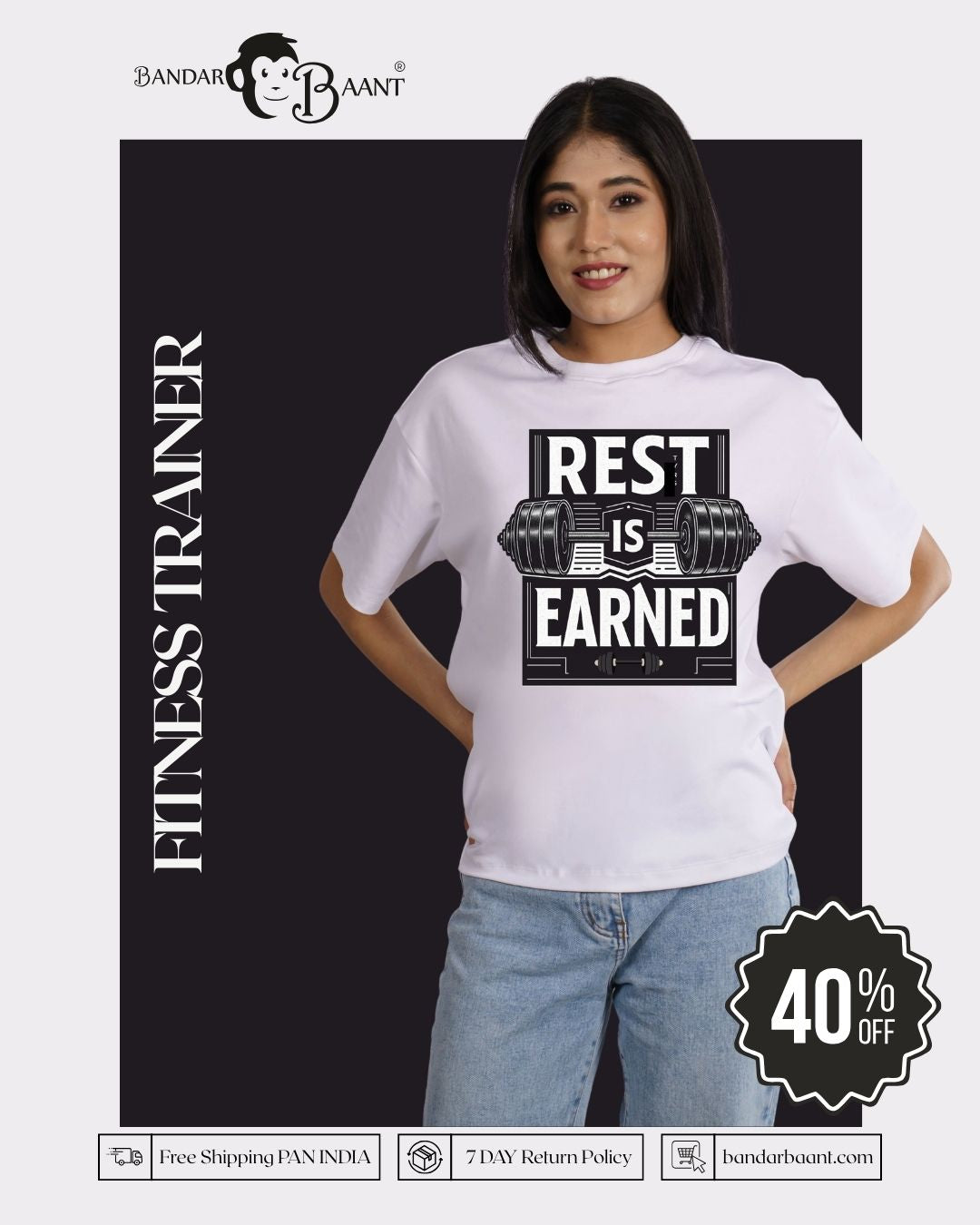Fitness Trainers | Rest is earned | Oversized fit Tshirt