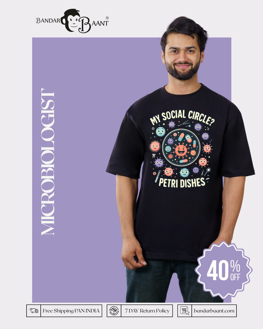 Microbiologist | My social circle? Petri dishes | Oversized fit Tshirt