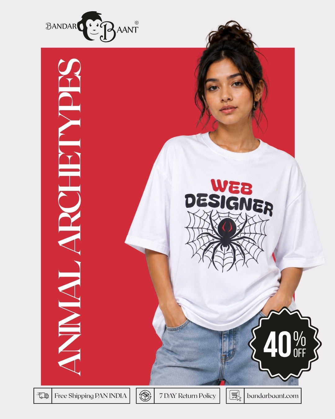 Web Designer | Spider Animal Archetype Oversized T-Shirt For Women