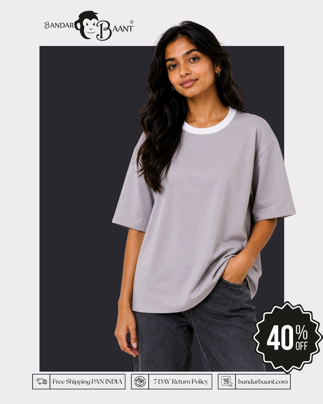 Premium Light Grey Oversized Plain T-shirt for Women, 240 GSM Fabric