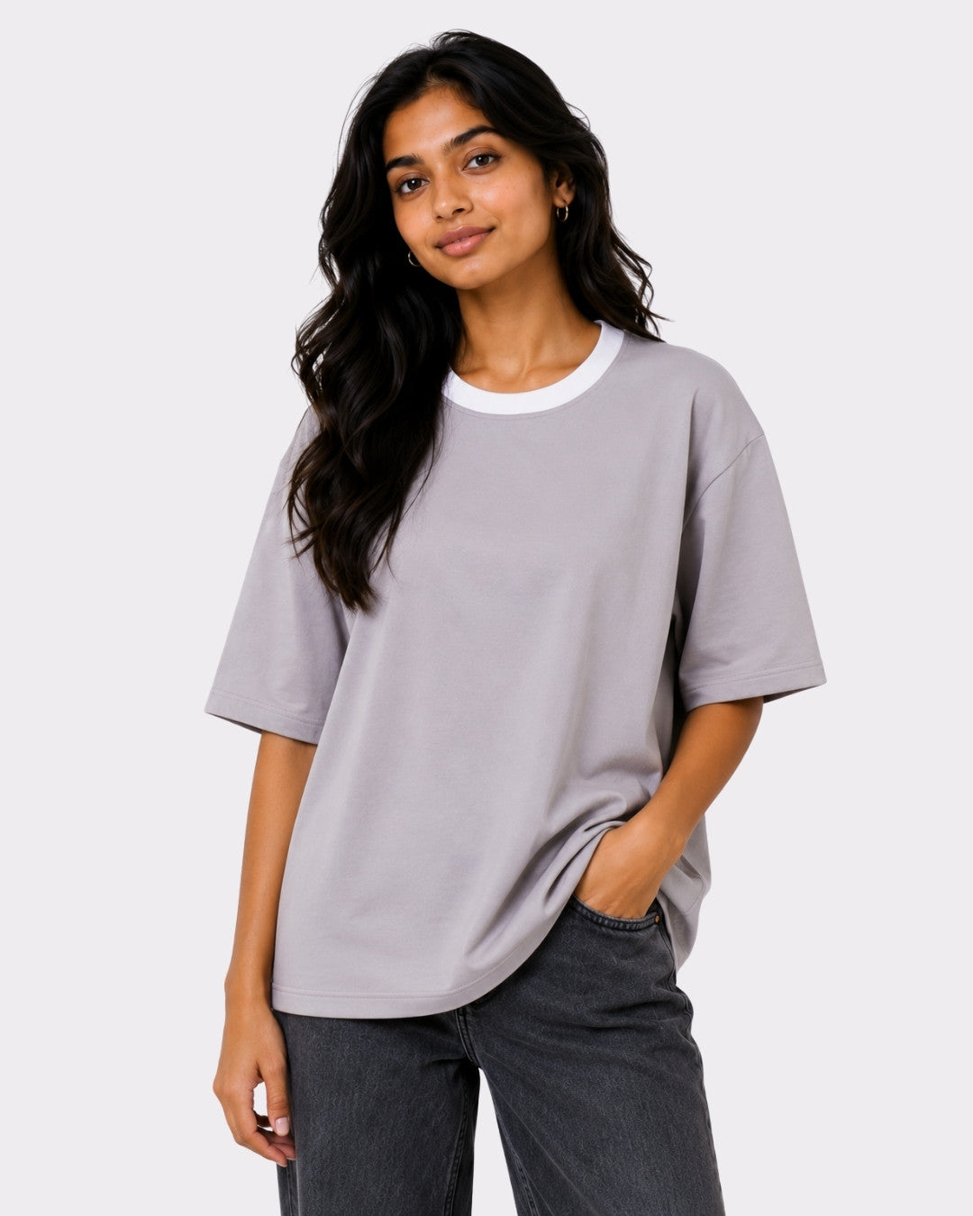 Premium Light Grey Oversized Plain T-shirt for Women, 240 GSM Fabric
