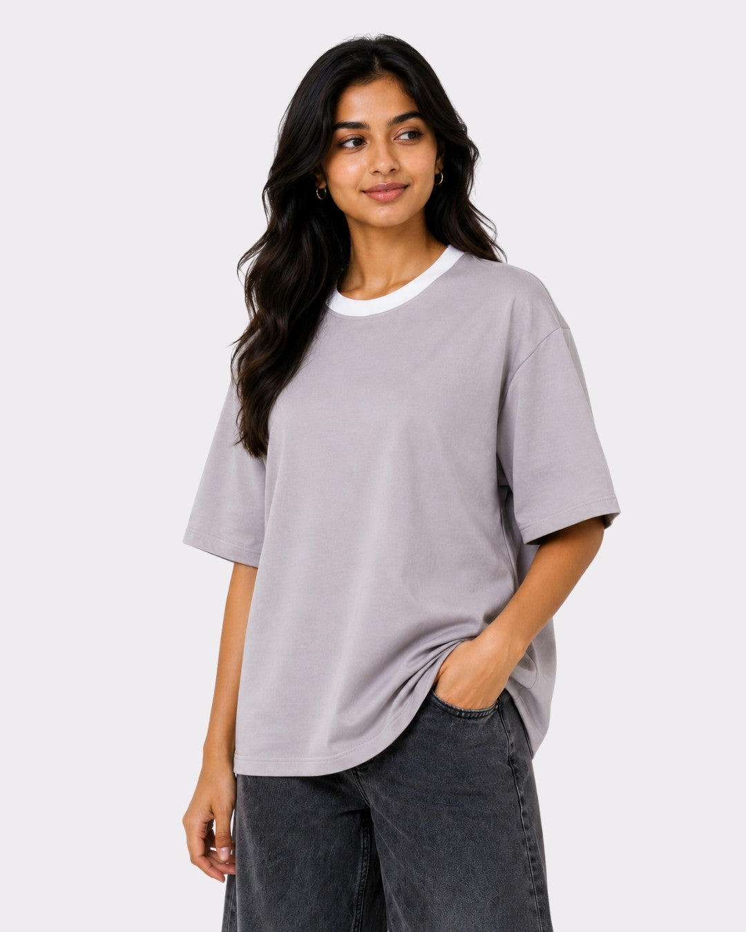 Premium Light Grey Oversized Plain T-shirt for Women, 240 GSM Fabric
