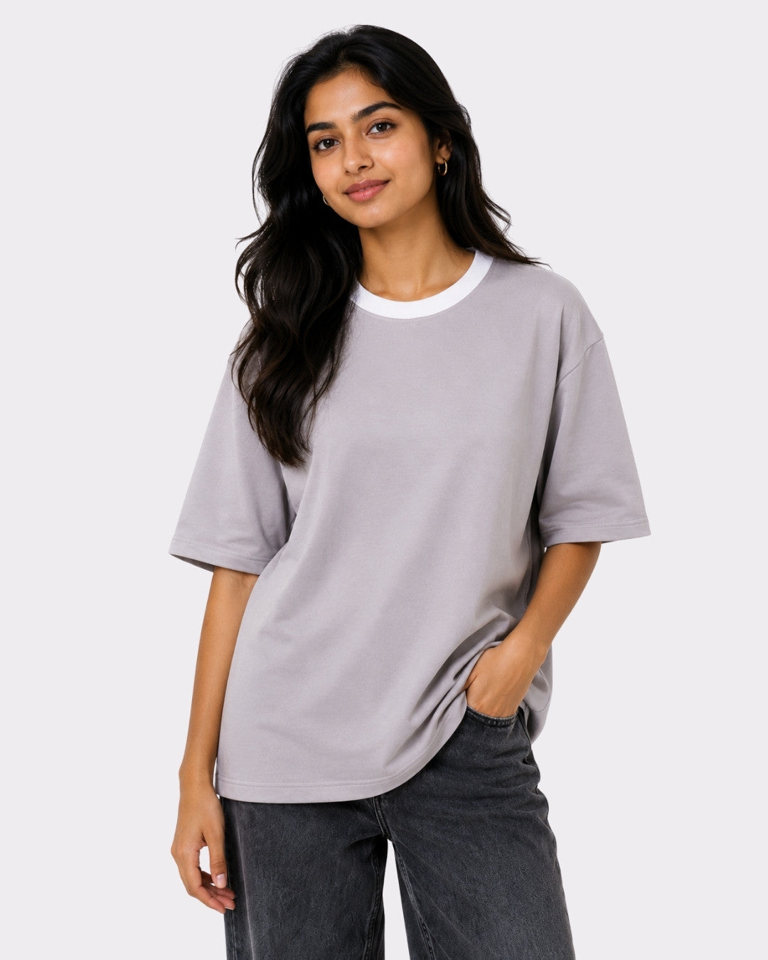 Premium Light Grey Oversized Plain T-shirt for Women, 240 GSM Fabric