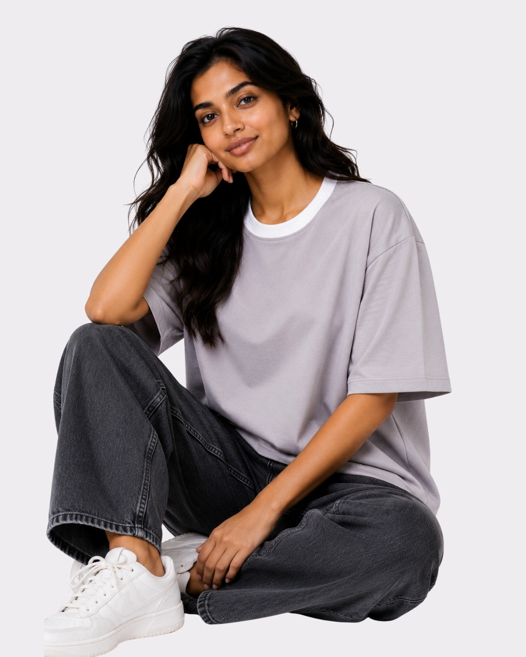 Premium Light Grey Oversized Plain T-shirt for Women, 240 GSM Fabric