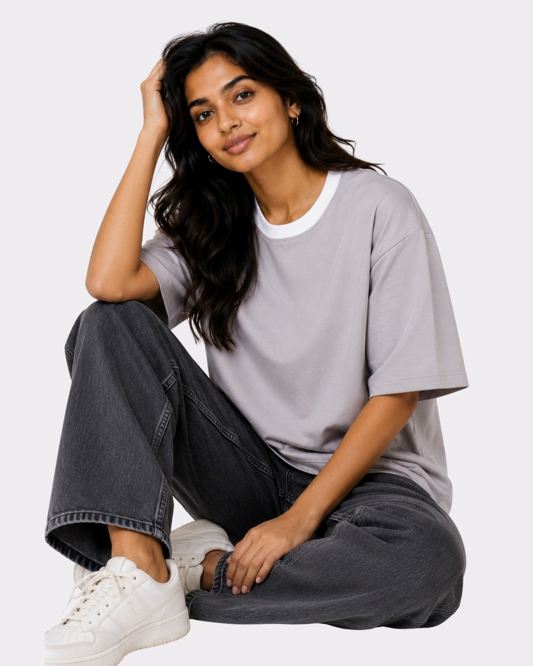 Premium Light Grey Oversized Plain T-shirt for Women, 240 GSM Fabric