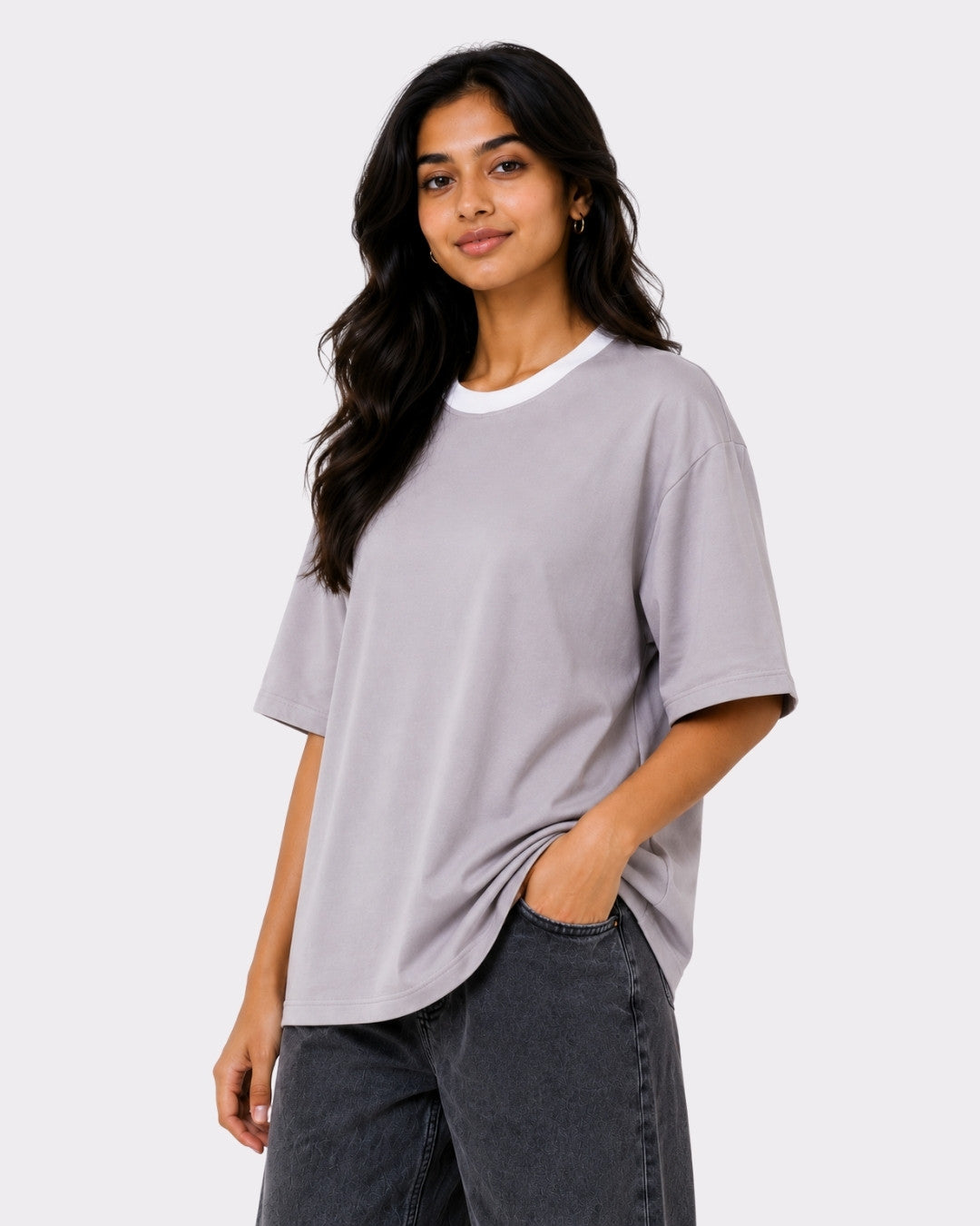 Premium Light Grey Oversized Plain T-shirt for Women, 240 GSM Fabric