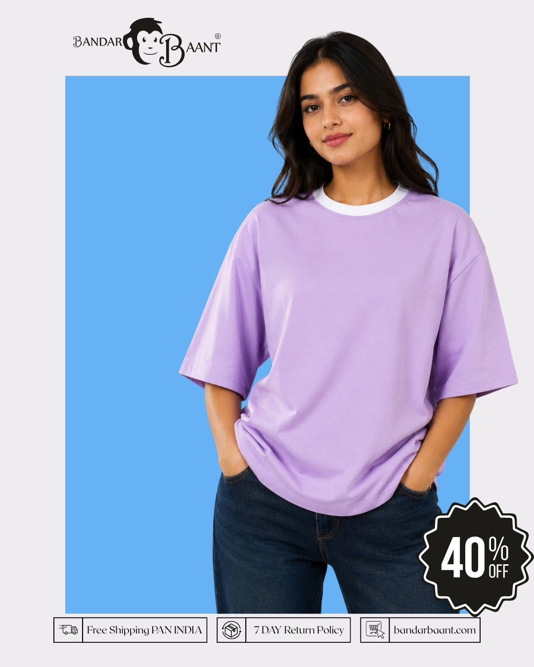 Premium Lavender Oversized Plain T-Shirt for Women, 240 GSM Fabric
