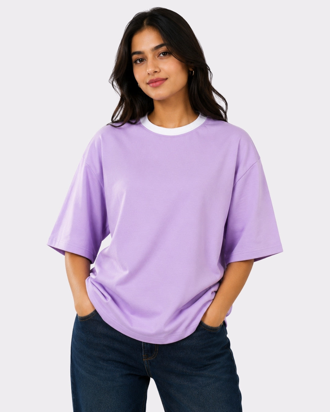 Premium Lavender Oversized Plain T-Shirt for Women, 240 GSM Fabric
