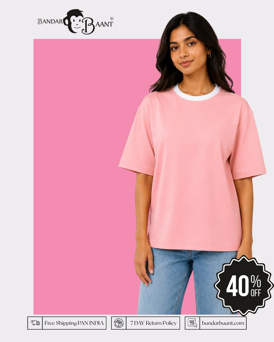 Premium Pink Oversized T-Shirt For Women | 240 GSM Cotton Terry Lycra