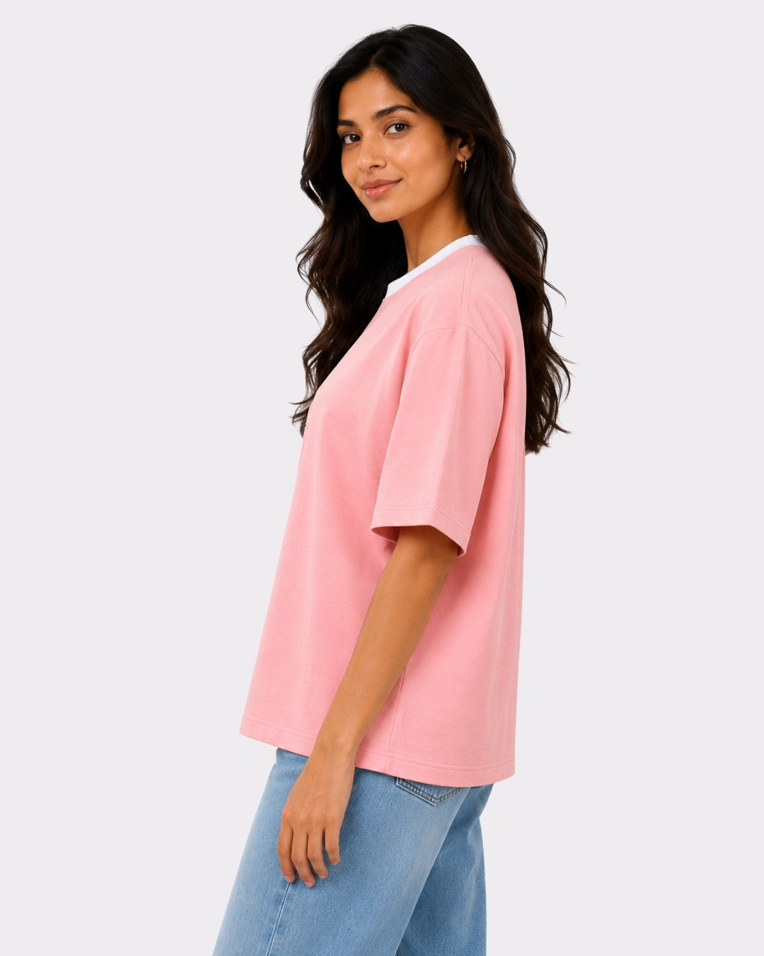 Premium Pink Oversized T-Shirt For Women | 240 GSM Cotton Terry Lycra