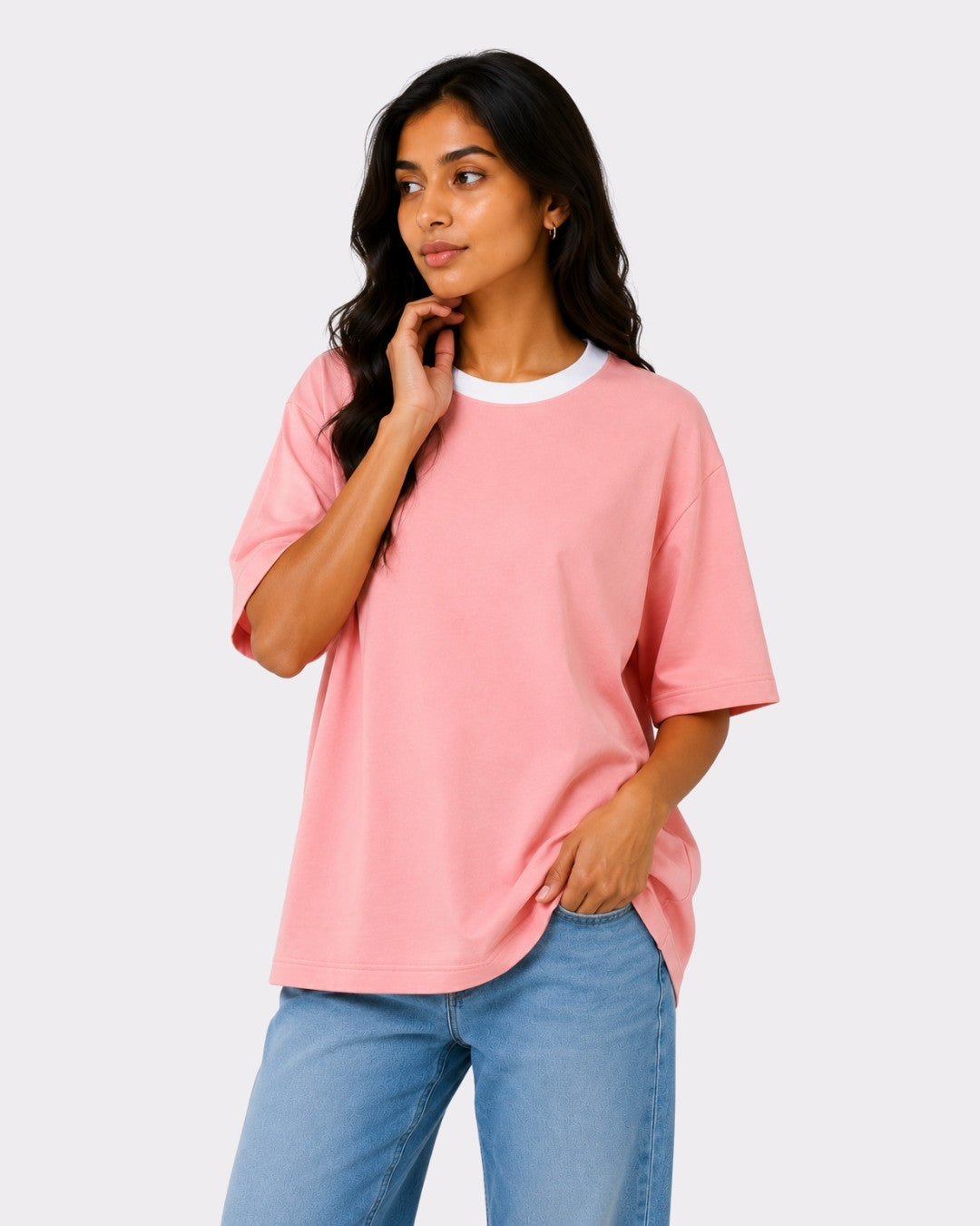 Premium Pink Oversized T-Shirt For Women | 240 GSM Cotton Terry Lycra