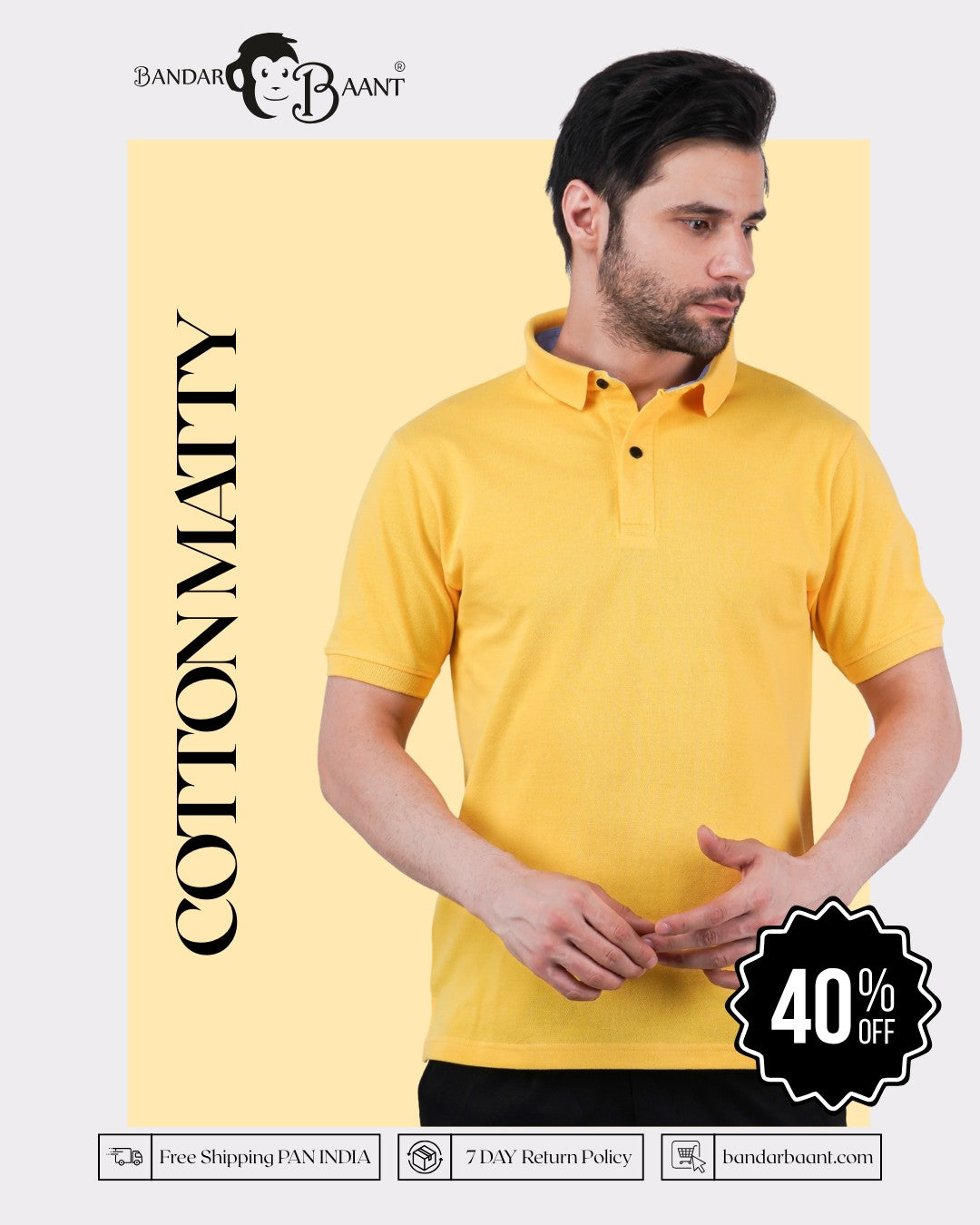 Premium Cotton Matty Polo T-Shirt for Men - Golden Sun Glow  | Regular Fit