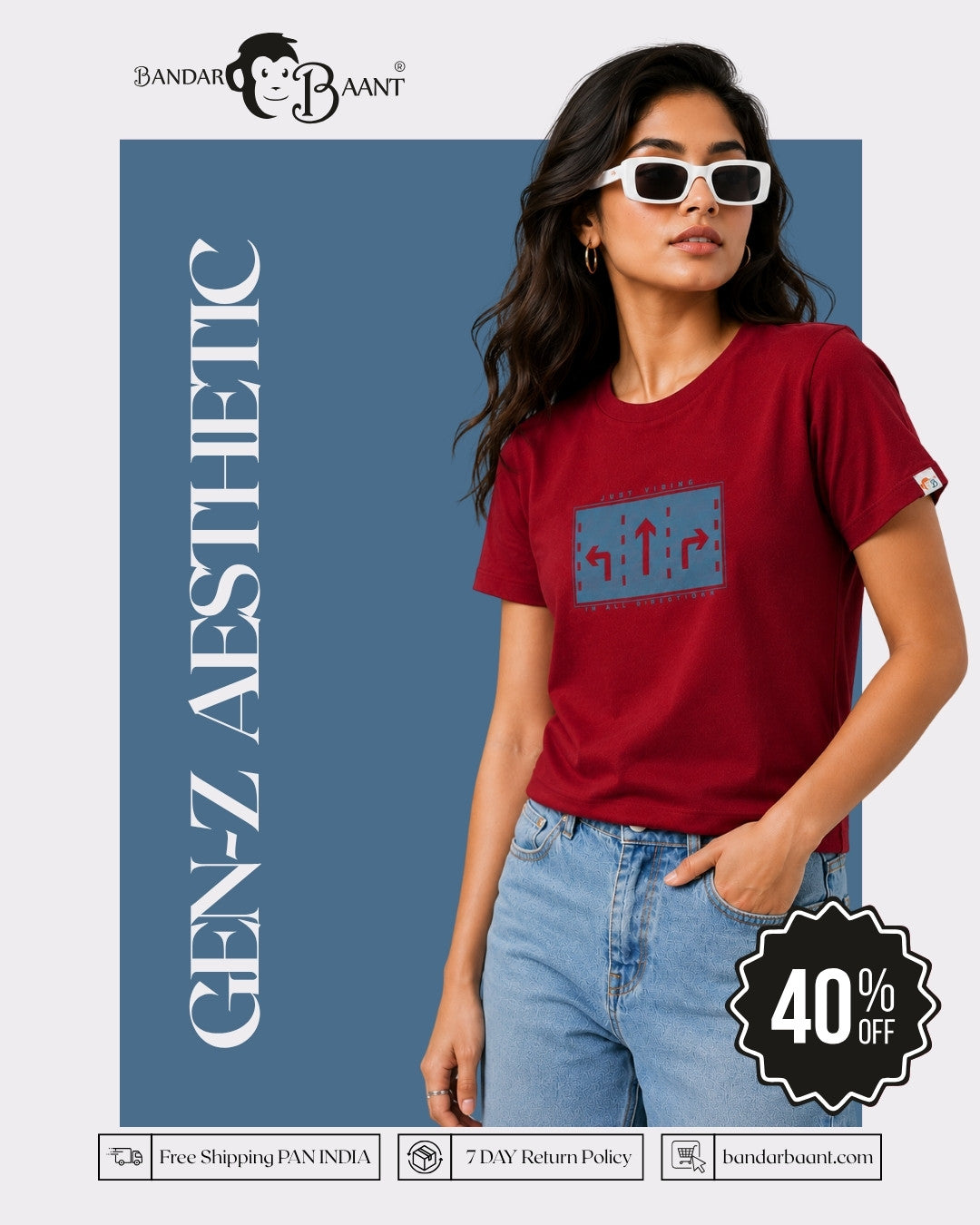 Ruby Red Cotton T-Shirt for Women | Regular Fit Vibe Tee