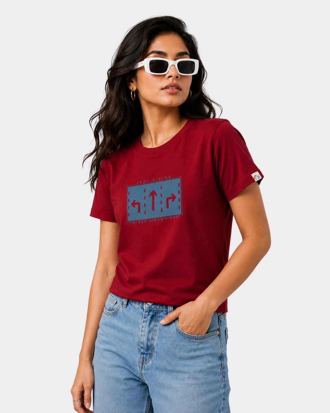 Ruby Red Cotton T-Shirt for Women | Regular Fit Vibe Tee