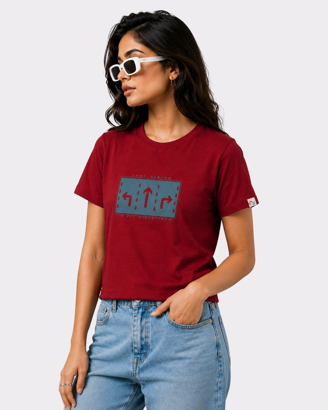 Ruby Red Cotton T-Shirt for Women | Regular Fit Vibe Tee