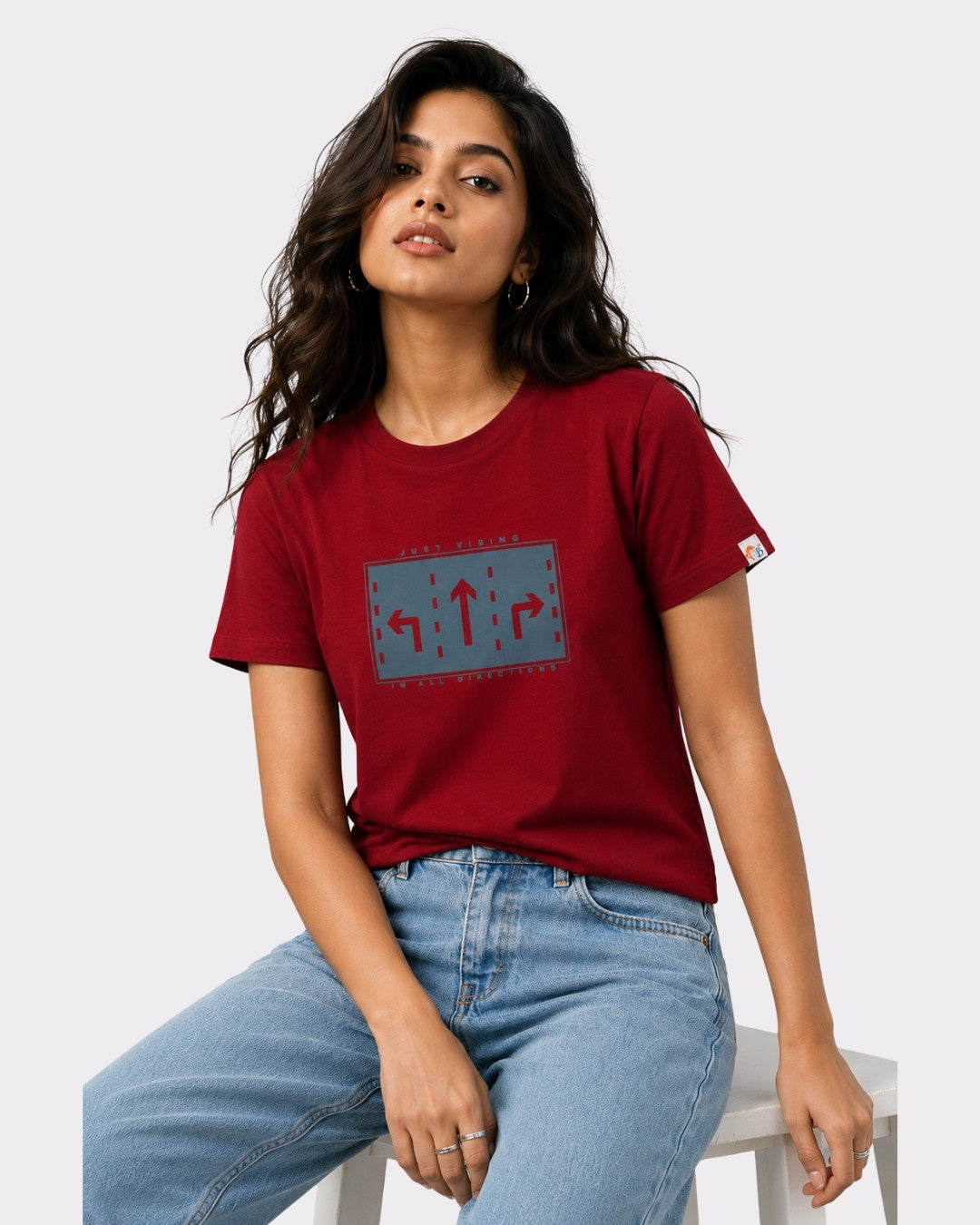 Ruby Red Cotton T-Shirt for Women | Regular Fit Vibe Tee