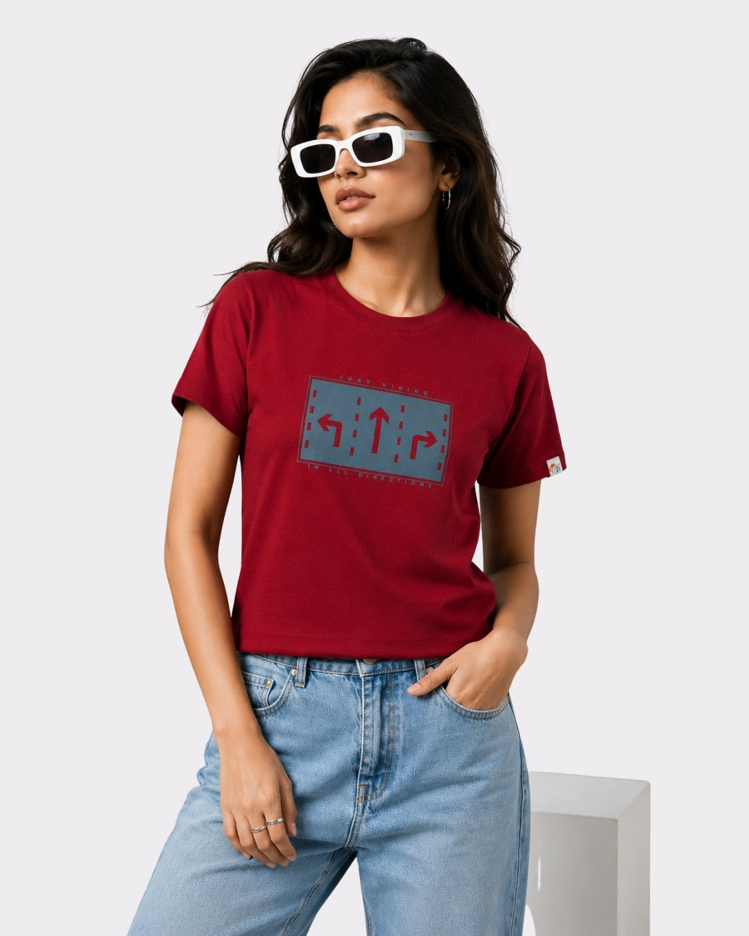 Ruby Red Cotton T-Shirt for Women | Regular Fit Vibe Tee