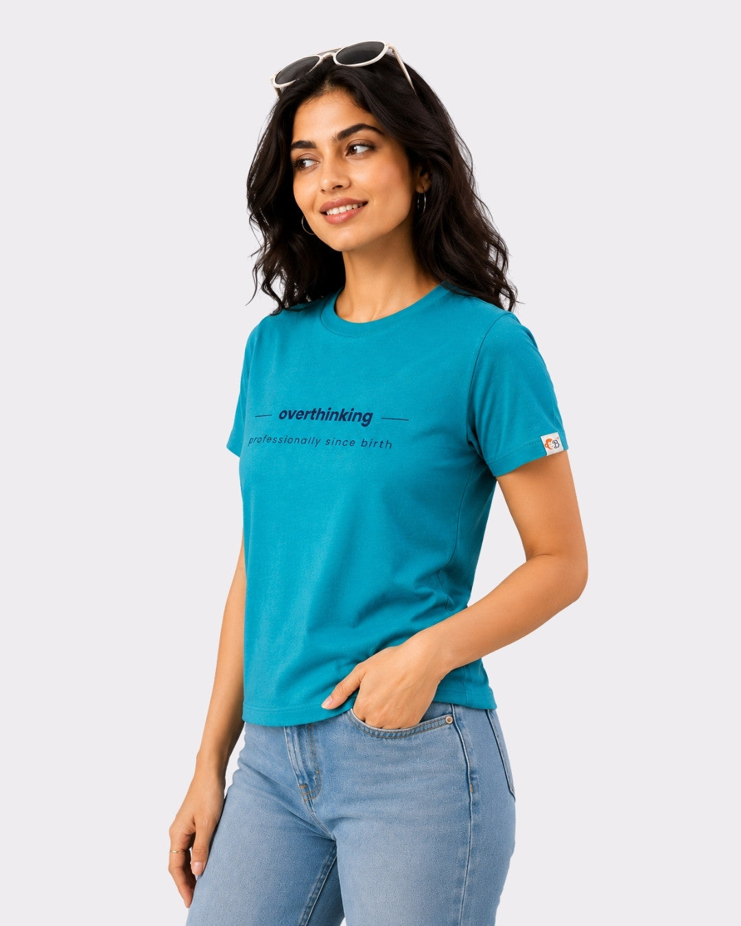 Turquoise Melange Cotton T-Shirt for Women | Regular Fit Vibe Tee