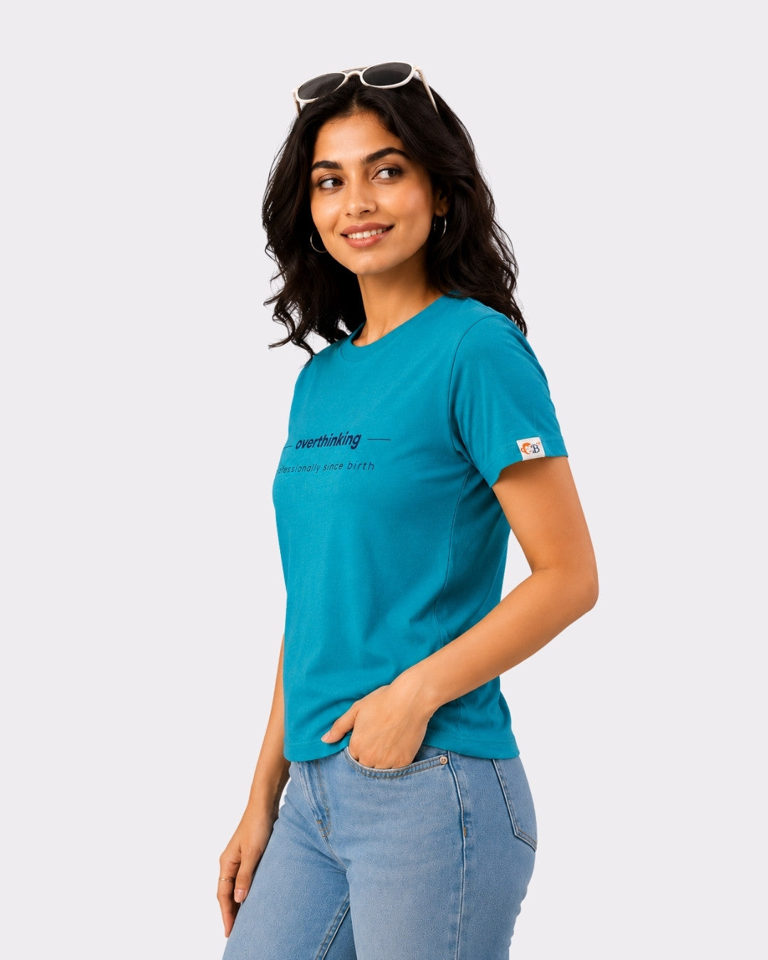 Turquoise Melange Cotton T-Shirt for Women | Regular Fit Vibe Tee
