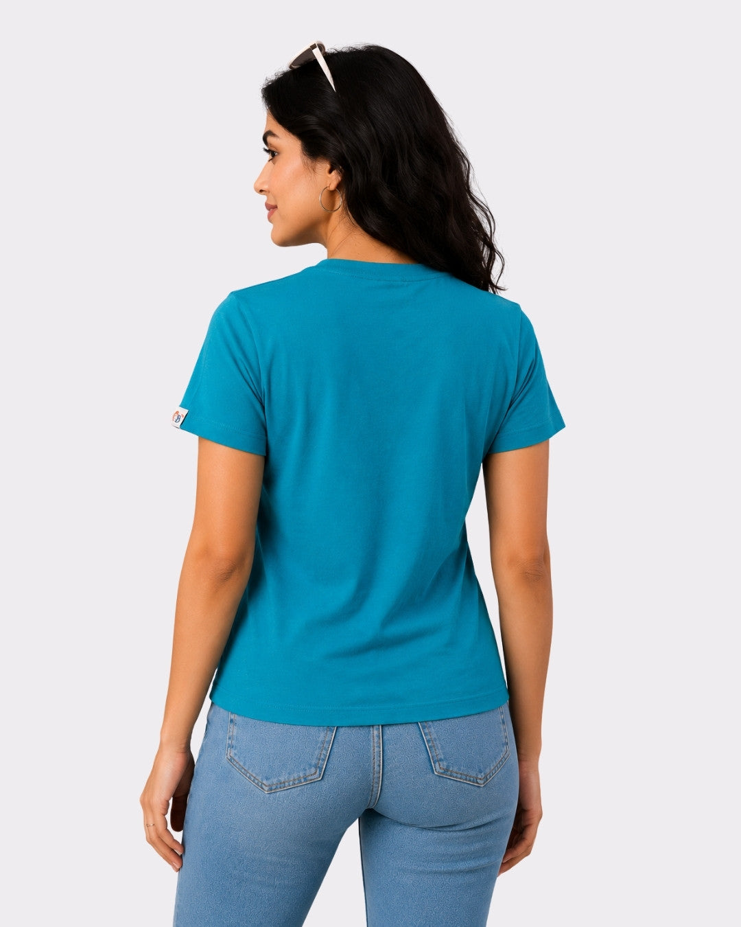 Turquoise Melange Cotton T-Shirt for Women | Regular Fit Vibe Tee