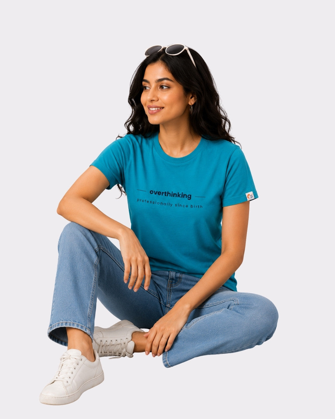 Turquoise Melange Cotton T-Shirt for Women | Regular Fit Vibe Tee