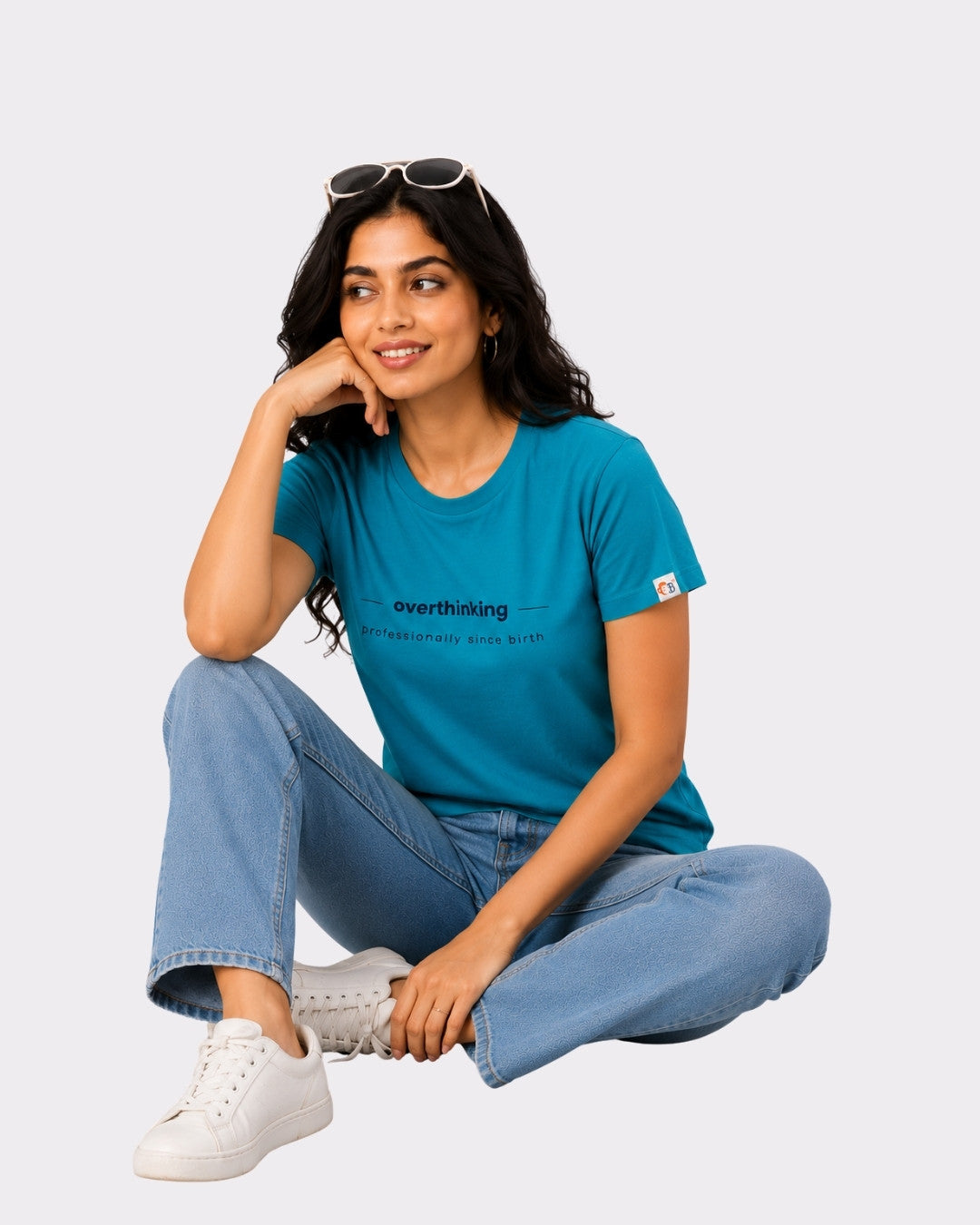 Turquoise Melange Cotton T-Shirt for Women | Regular Fit Vibe Tee