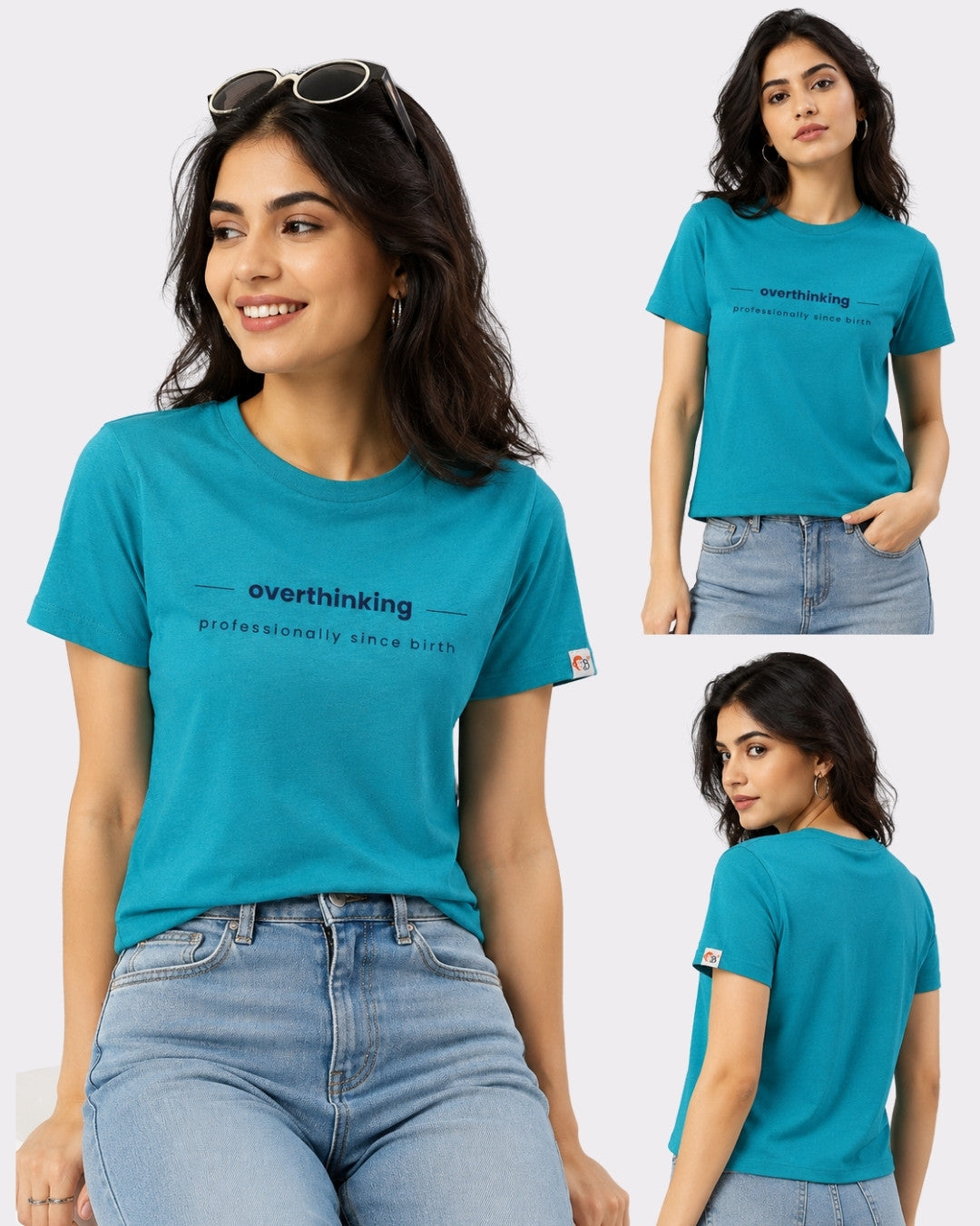 Turquoise Melange Cotton T-Shirt for Women | Regular Fit Vibe Tee
