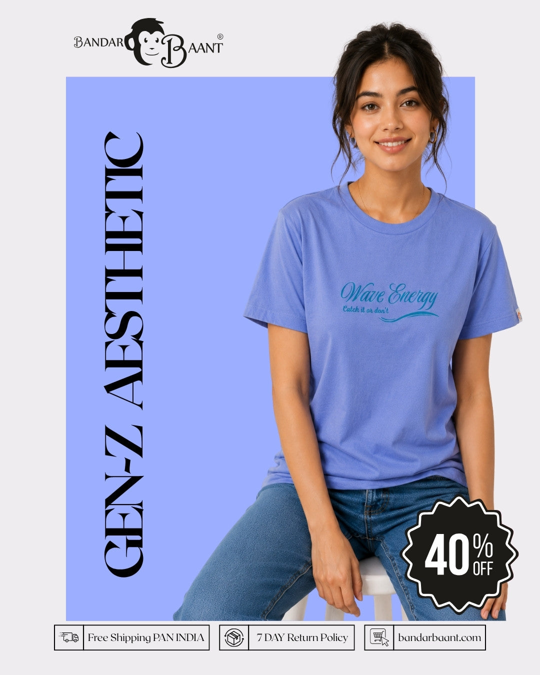 Lavender Blue Cotton T-Shirt for Women | Regular Fit Vibe Tee