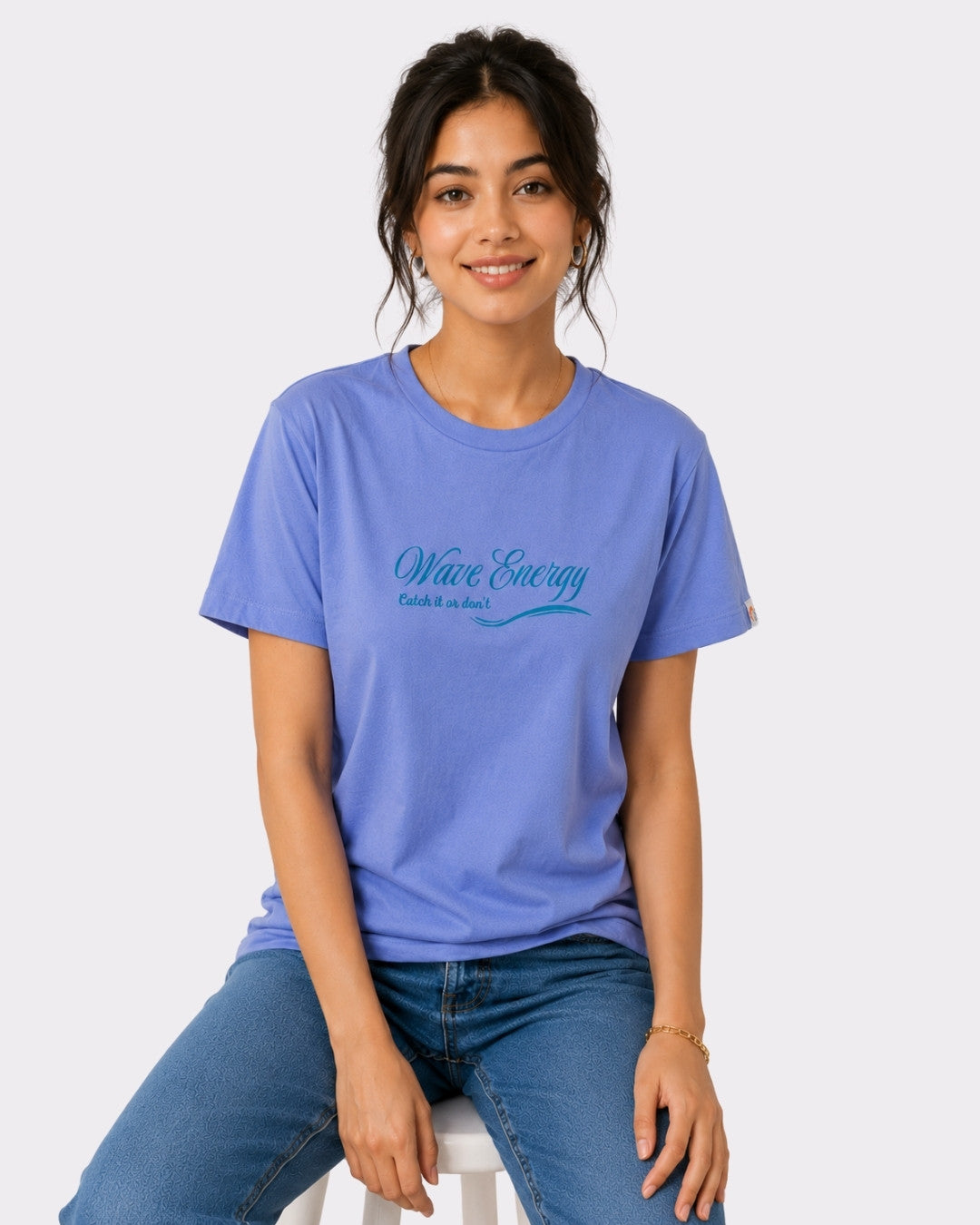 Lavender Blue Cotton T-Shirt for Women | Regular Fit Vibe Tee