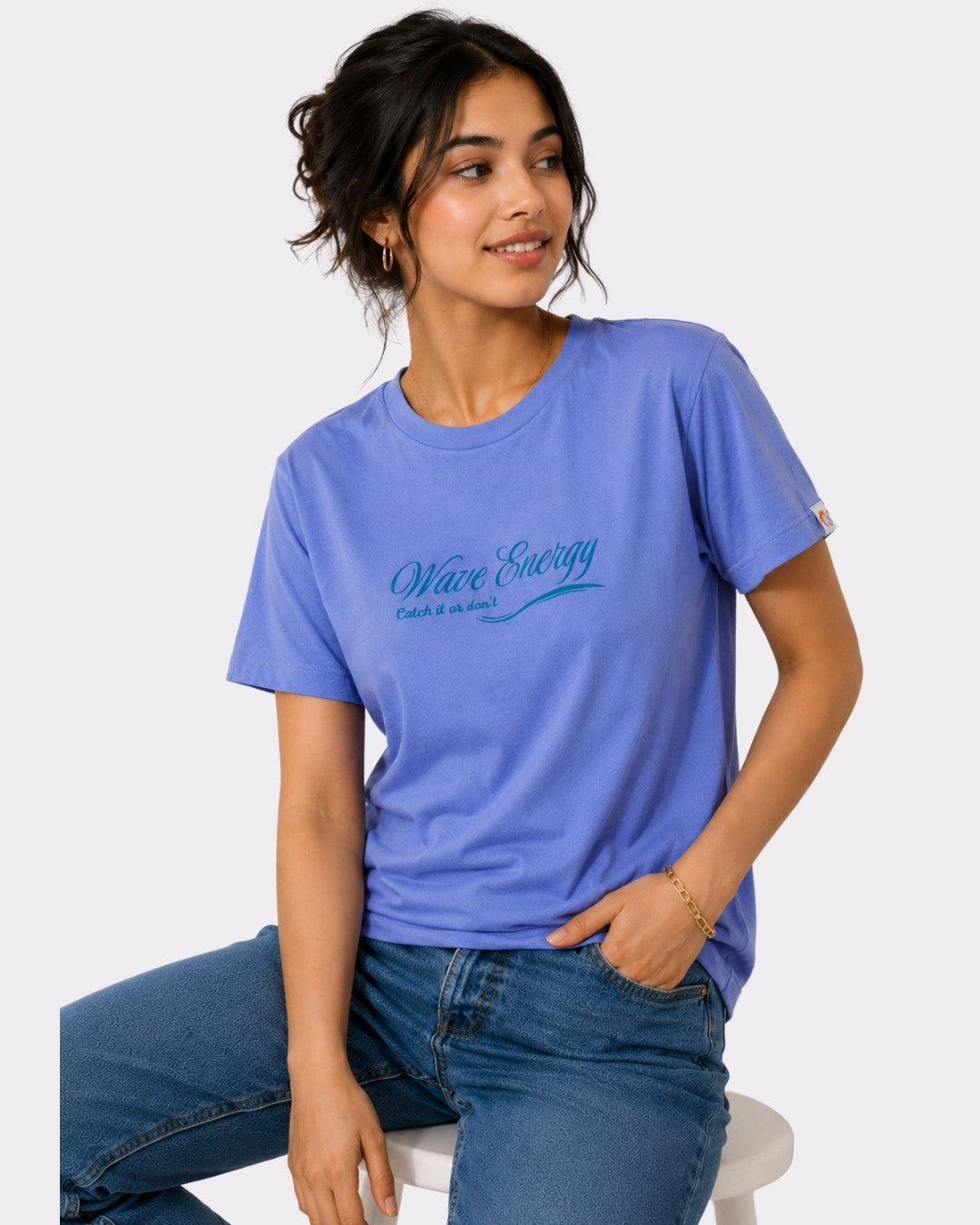 Lavender Blue Cotton T-Shirt for Women | Regular Fit Vibe Tee