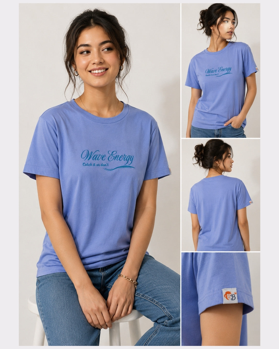 Lavender Blue Cotton T-Shirt for Women | Regular Fit Vibe Tee