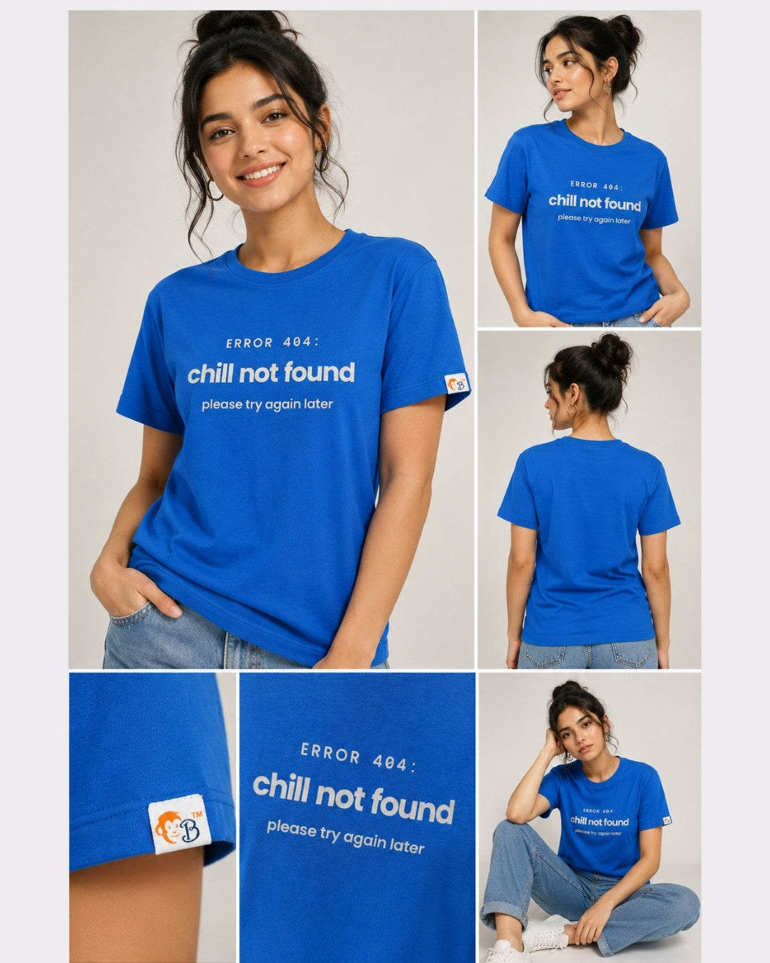 Royal Blue Cotton T-Shirt for Women | Chill Error Tee