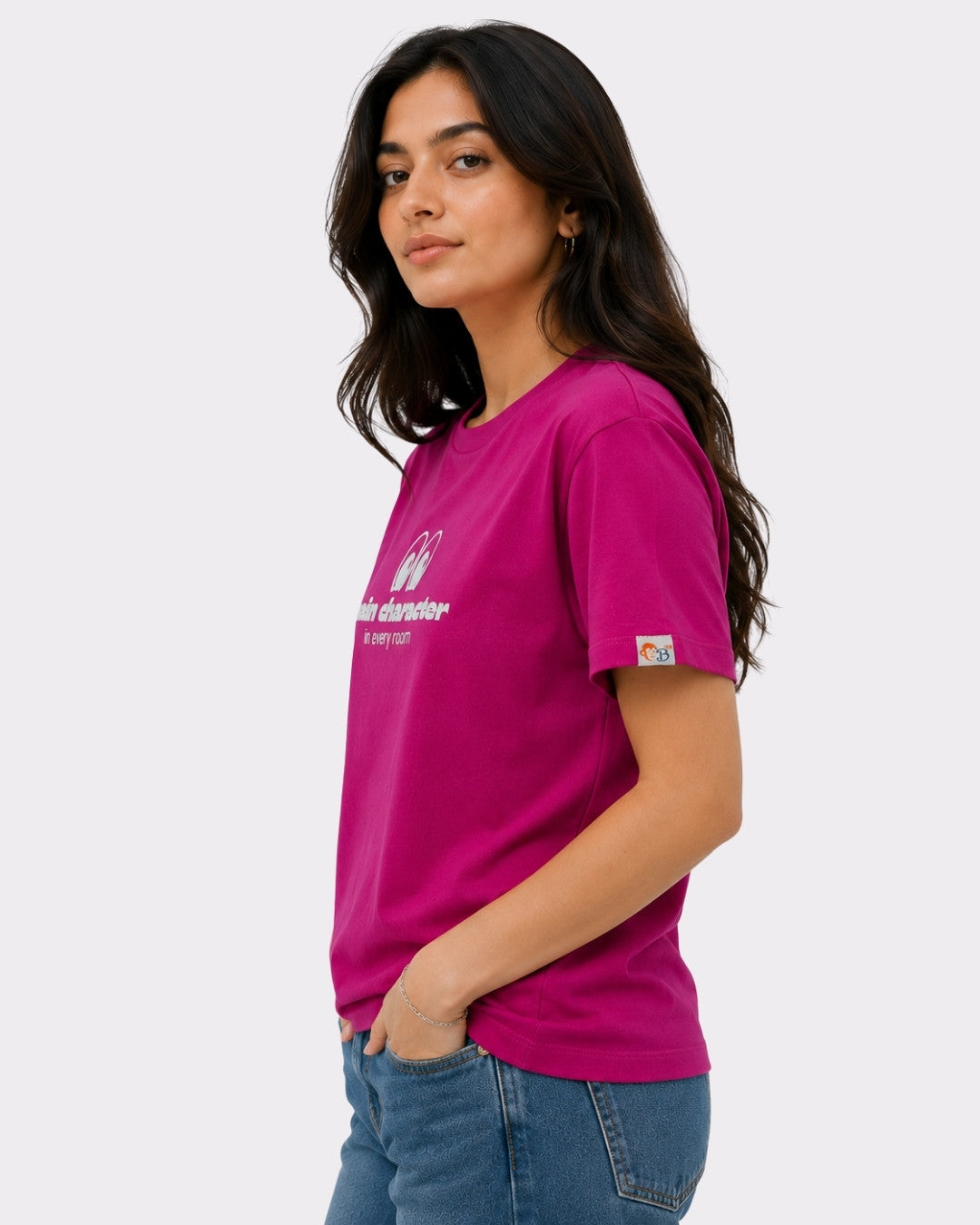 Hot Pink Cotton T-Shirt for Women | Main Character Tee